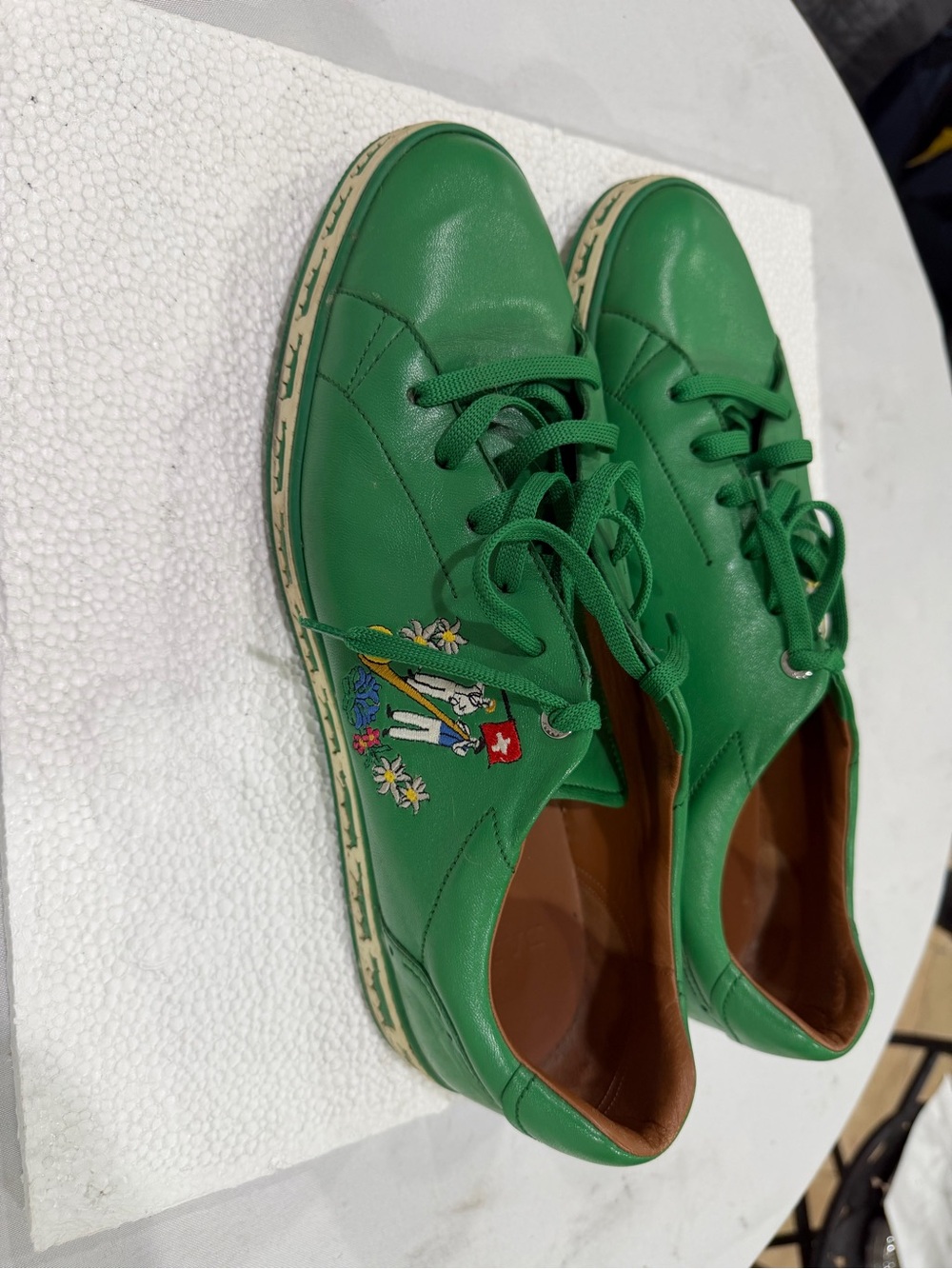 Bally Green Leather Lace-Up Sneakers with Embroidered Crest - Picture 9 of 9